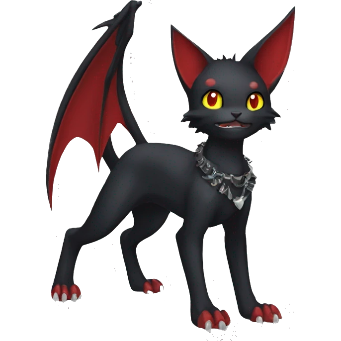 cool edgy black punk red nargacuga-bat-cat-animal hybrid Fakemon collar full body emoji