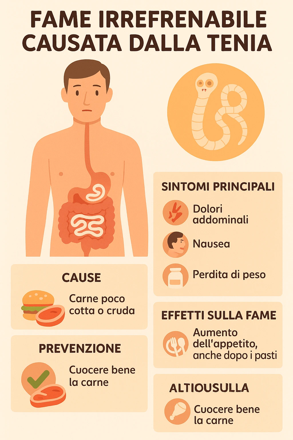 fame irrefrenabile per colpa della tenia, infografica italiano emoji