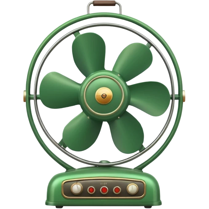 Vintage Electric Fan – retro green body, metal grill, humming softly. emoji