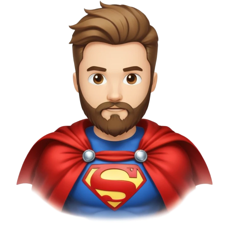 superhero with beard-themed costume, cape that looks like flowing beard hair, beard emblem on chest emoji