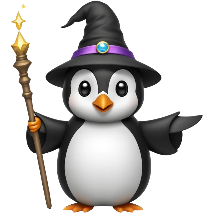 penguin wizard casting a spell with sparkles emoji