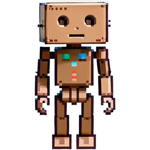 small cardboard robot (Danbo) with jointed limbs, standing alone in a cozy, softly lit room with wooden flooring, pastel and warm tones emoji