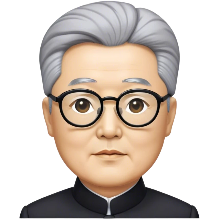 Grey haired general Kim il sung wearing dark mao suit and large glasses emoji