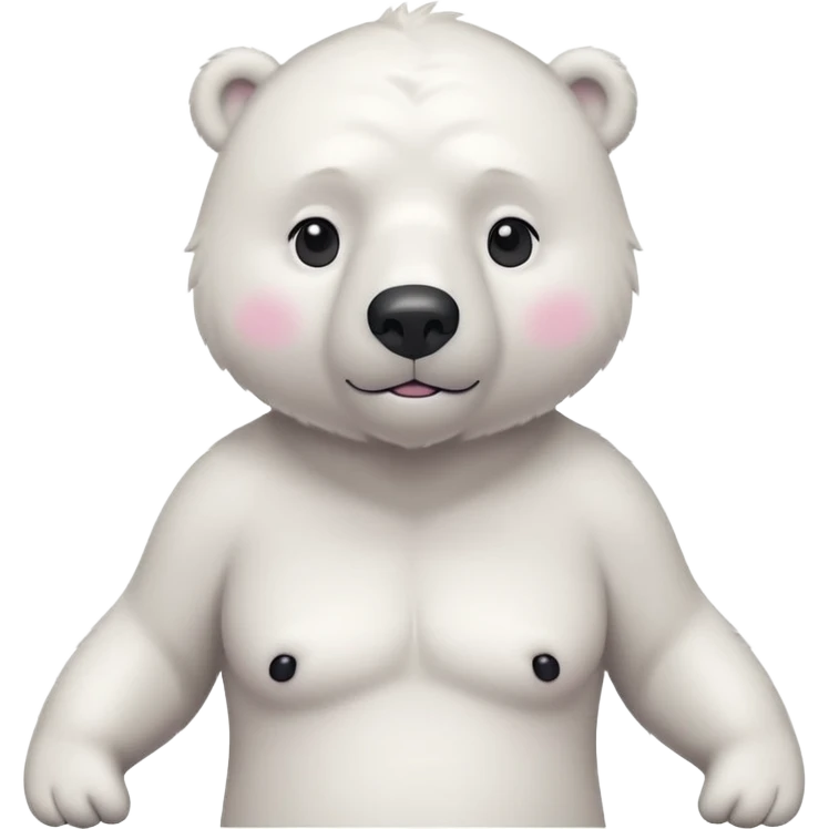 Make a humanoid polar bear shrugging, he must look doubtful, showing only from chest above, no legs, his nose must be pink emoji