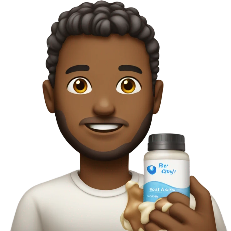 A guy with baby oil with cream emoji