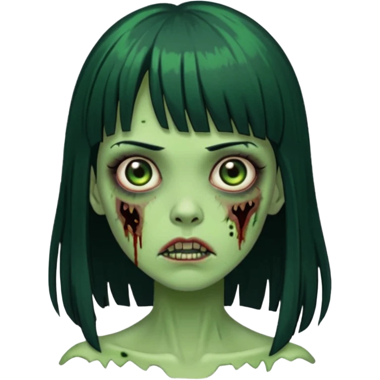 garota zumbi verde com os cabelos pretos longos e com franja curta emoji