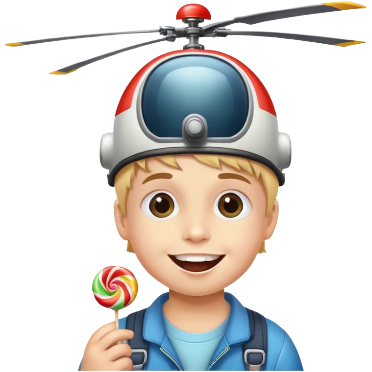 happy kid with helicopter hat eating candy emoji