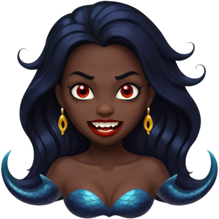 A black mermaid who is also a vampire. Color theme is black also make the fangs visible emoji