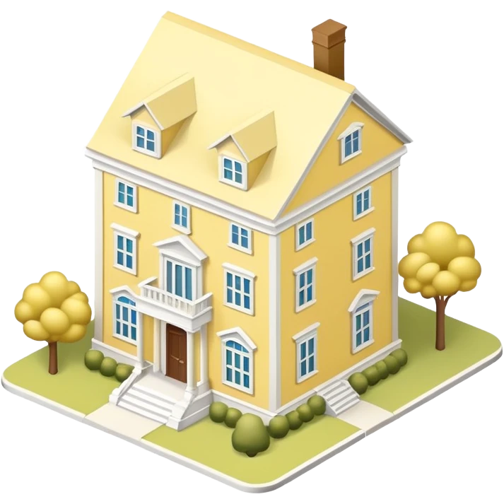 Light yellow sorority house mansion, southern, isometric dollhouse-style, realistic emoji
