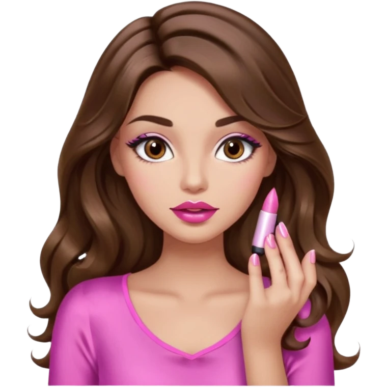 girl with long wavy brown hair, brown eyes, light to medium complexion, in a pink sexy top, pink lips, long lashes, puckered lips, showing my nails emoji