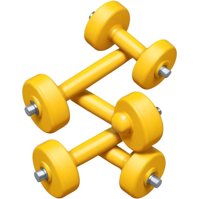 Generate a high-quality image of two cute, small yellow dumbbells for home workouts stacked in a cross shape on a plain white background, rounded edges, soft and smooth surface, realistic shading and lighting, no logos or brand markings, high-resolution.
 emoji