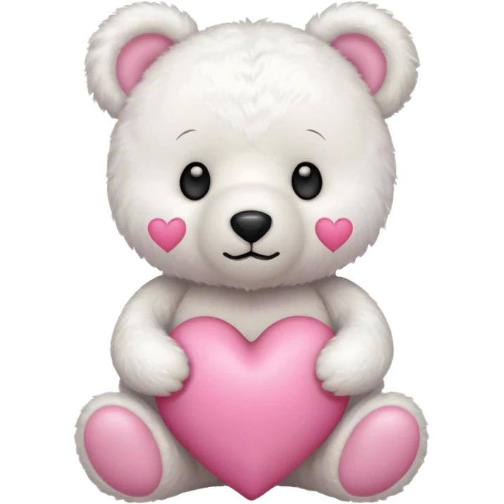 white teddy bear with pink bow holding pink heart emoji