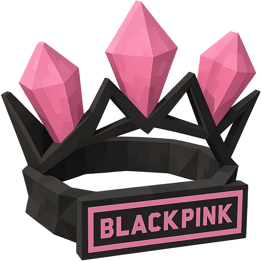 BLACKPINK-inspired object, black and pink colors, angular and stylized 3D look, low poly 3D style emoji