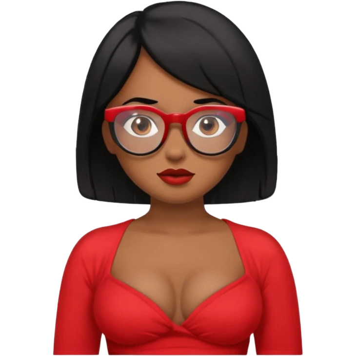 Topless shrug, black hair, red glasses, brown skin, bigger areola  emoji