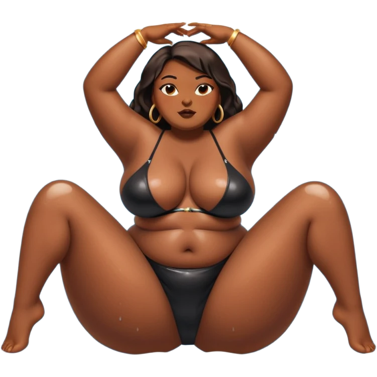 A sexy black bbw holding her legs up and her pussy exposed and it’s wet and dripping
 emoji