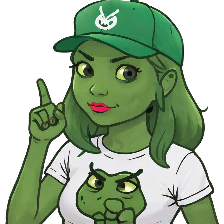 Girl with arms in finger guns pointing at ears emoji