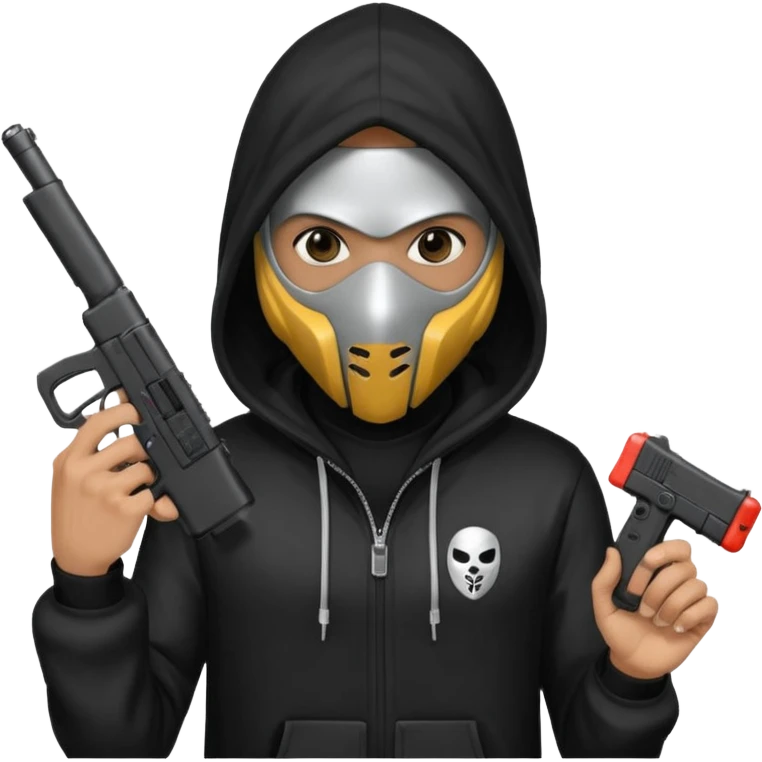 Hoodlum burglar madk and gun with switch and extended clip emoji