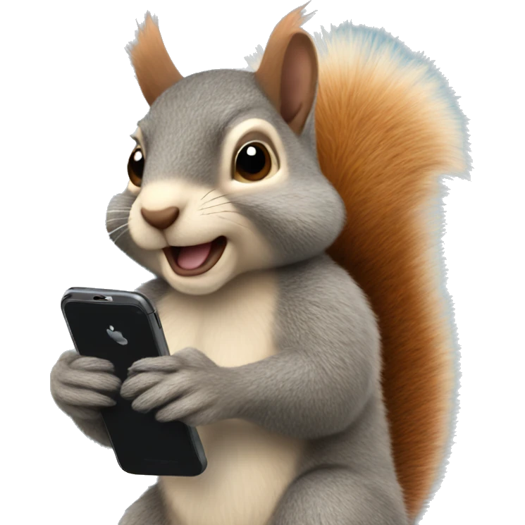 Realistic fluffy Squirrel holding an iPhone  emoji