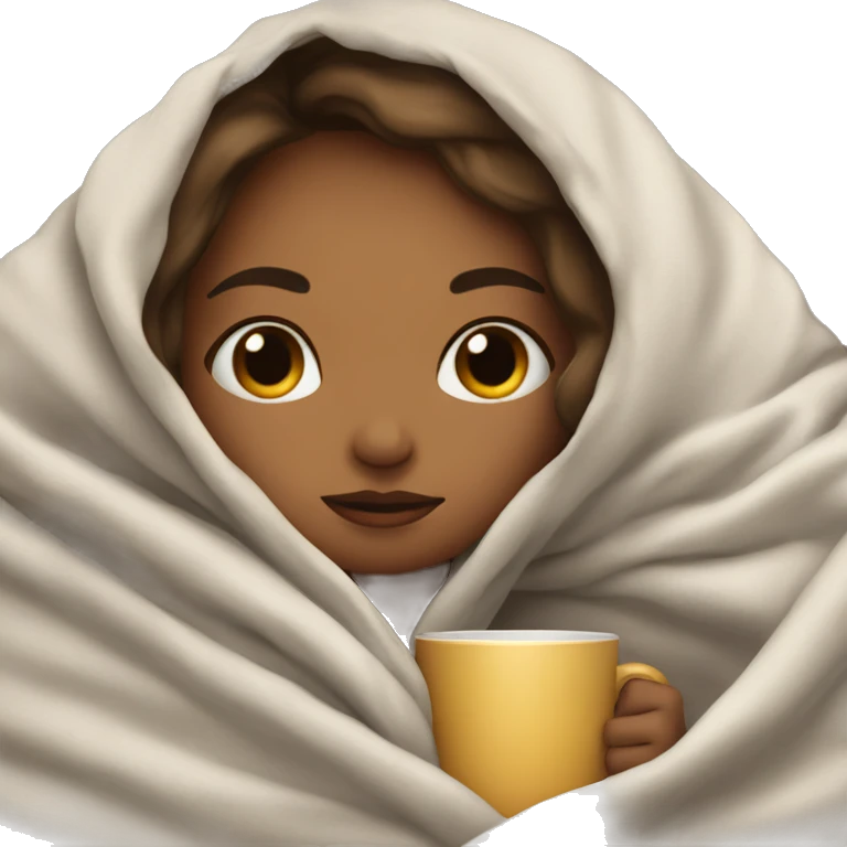 girl inside a blanket sipping coffee eyes closed emoji