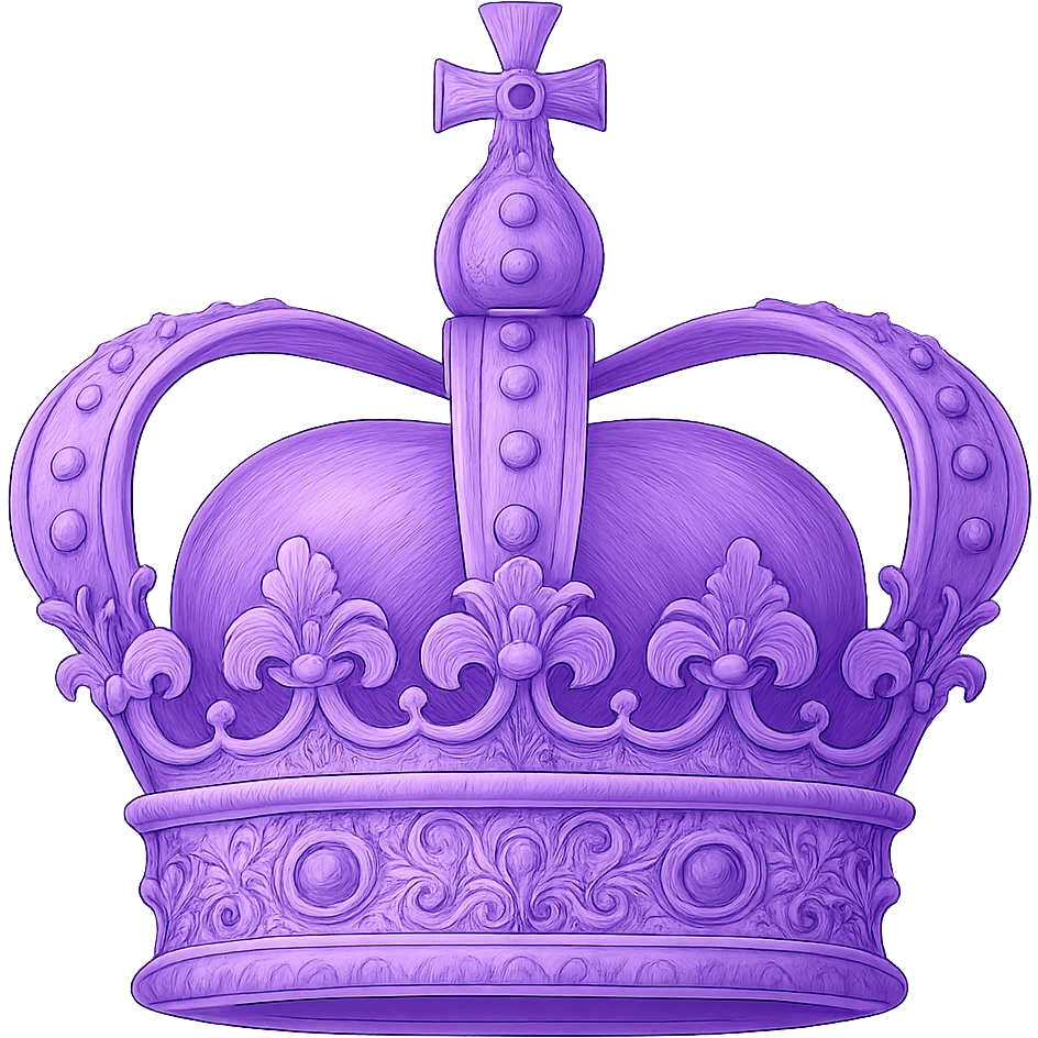 Create an image of a purple crown (corona morada) in a light style with transparent background. Add more details and elegant ornamentation to the crown, emphasizing refinement and sophistication. The style should be clear and bright, suitable for editing and enhancement. emoji
