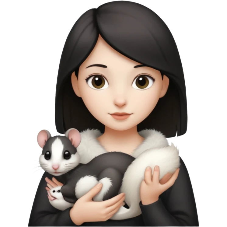 Девочка с двумя крысами на руках белой и чёрной emoji