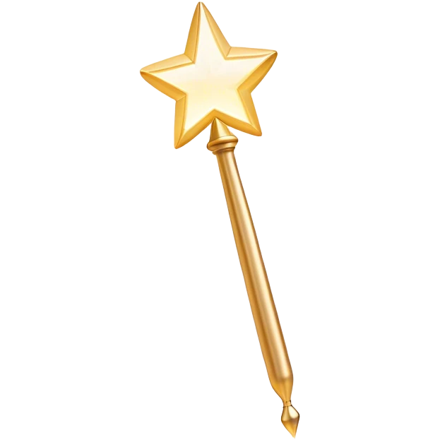 A sleek, glowing magic wand hovering in mid-air, emitting a soft trail of sparkling light. Tiny, faded-out emoji icons float around it, appearing as if they are about to be created but remain incomplete. The scene has a clean, minimalist aesthetic with a soft, neutral background. The wand radiates a subtle mystical glow, symbolizing creativity and the potential to generate new emojis. Flat, modern illustration, digital art, empty state design. emoji