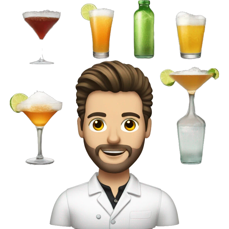 white bartender with facial hair and big quiff brunette hair making margritas emoji