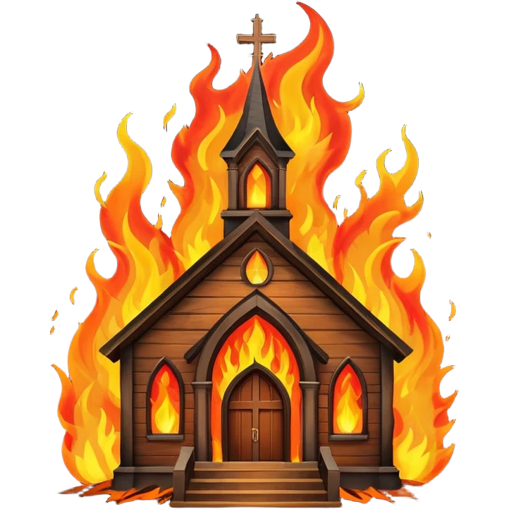 A church which is one fire ans its glowing emoji