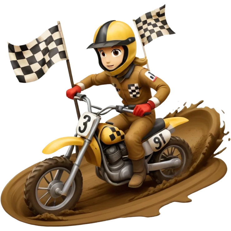 Sliding on mud and crossing the checker flag emoji