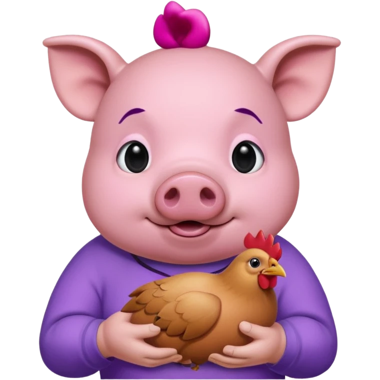 Pig with black eye eating chicken with purple shirt emoji