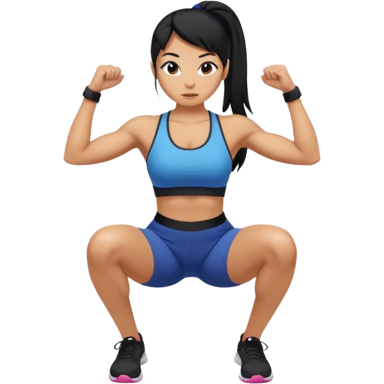 Women with long black ponytail doing a squat emoji