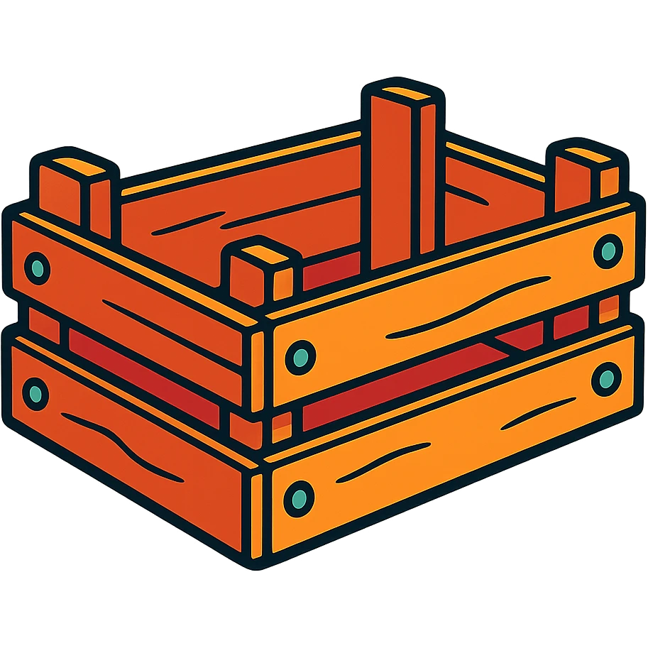 an empty wine crate, cartoon style, vibrant toon style emoji