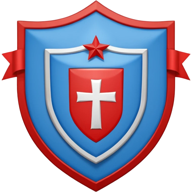 A shield emblem with two top squares: a blue one with "IHS" and a red one with a checkerboard and red circle. The main black shield has a white star, and a white ribbon below reads "DE TENEBRAS ILLUMINARE ET VIAS DIRIGERE".
 emoji