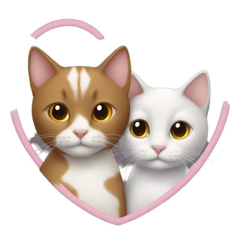 Two cats in heart, one brown one white  emoji