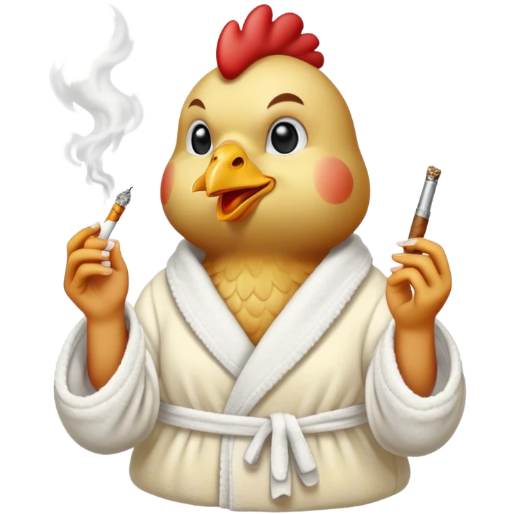 Chicken wearing a bath robe smoking a joint emoji