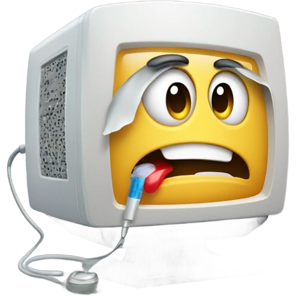 Mac computer with a face and fever sick emoji