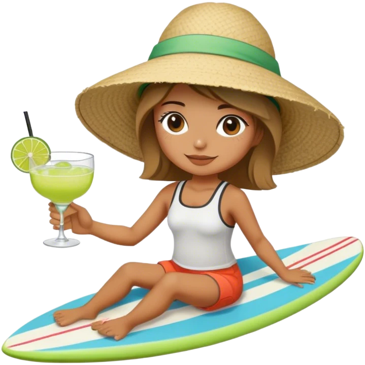 girl on a surf board with margarita and bucket hat emoji