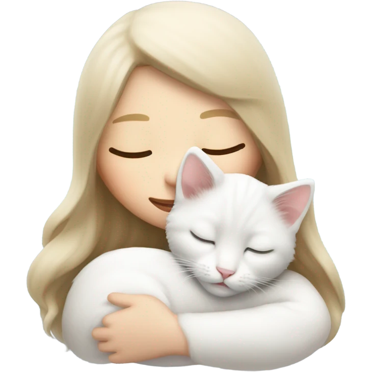 White kitty sleeping on brunette white girl's lap emoji
