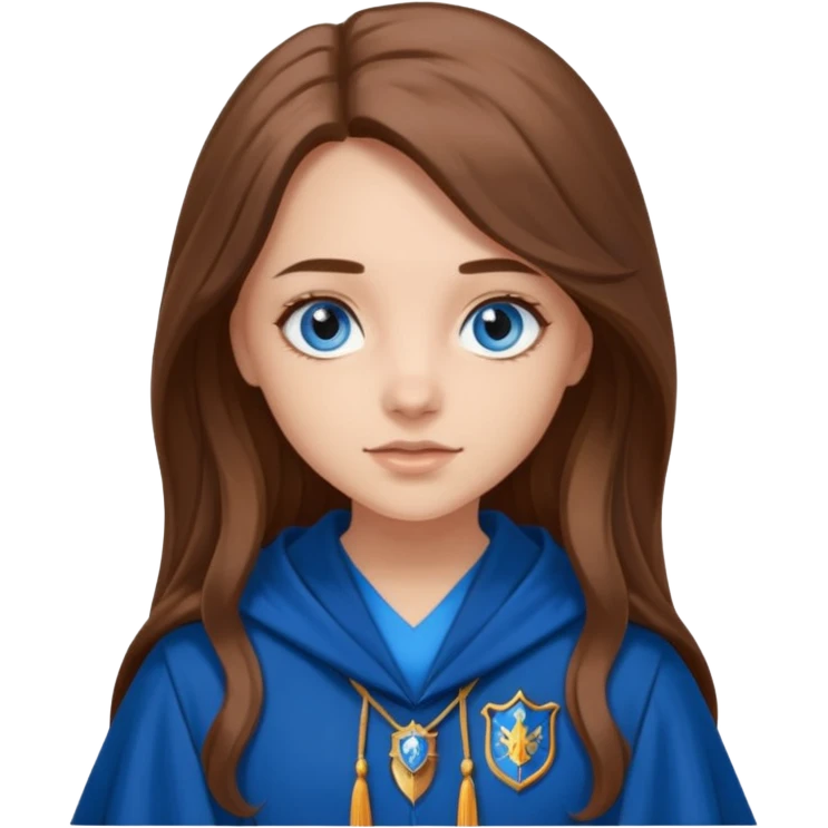 gorgeous Girl with light skin, blue eyes, long brown hair, wears a ravenclaw robes  emoji