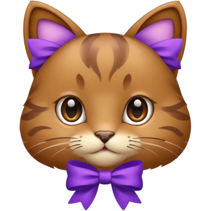 Brown kitty with a purple bow emoji