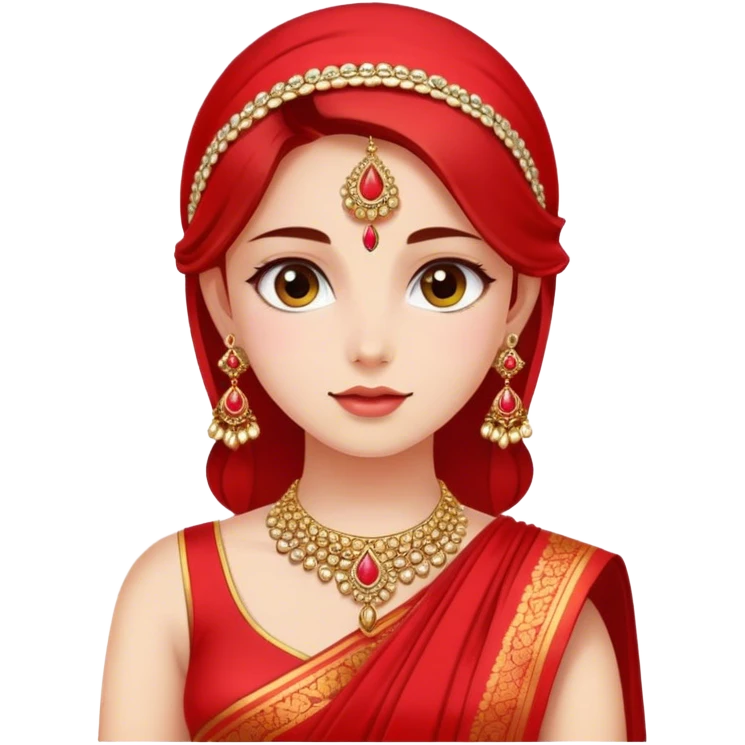 girl wearing a red sari with jeweller emoji