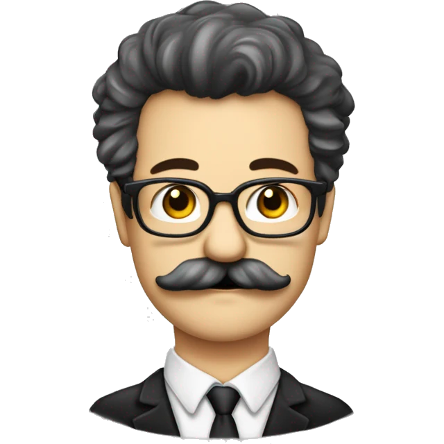 homem branco de oculos cabelo preto bigode enrolado professor xadrez emoji