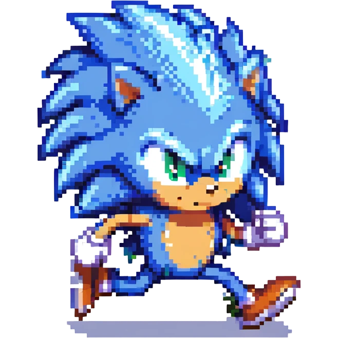 Sonic the Hedgehog, blue spiky hair, running, classic video game style emoji