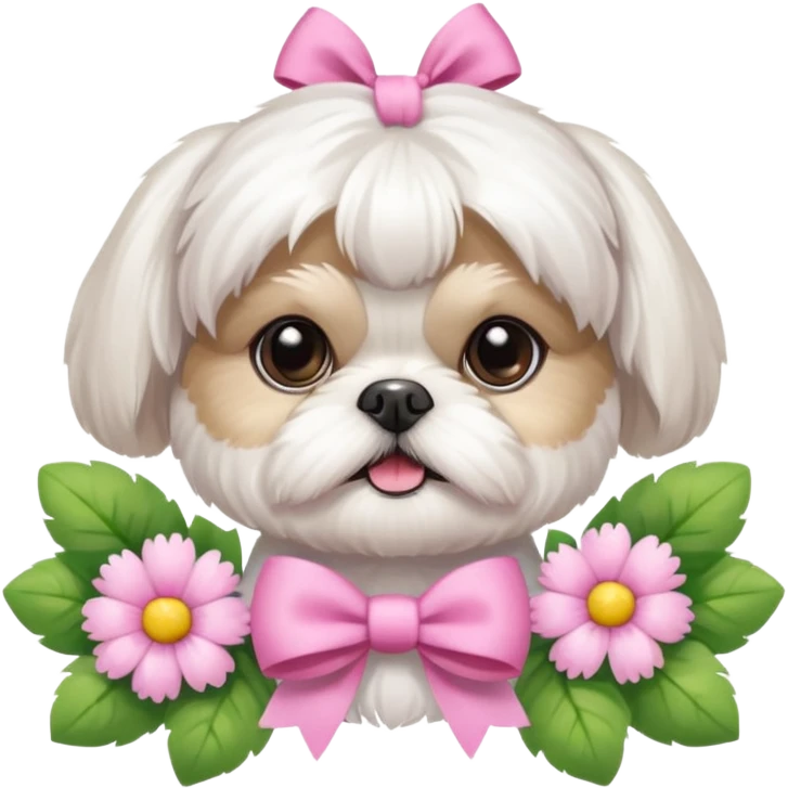 CUTE ALL WHITE SHIH TZU WEARING PINK WITH SPRING FLOWERS emoji