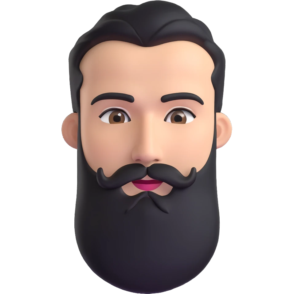 man with thick beard and connected eyebrows that meet in the middle emoji