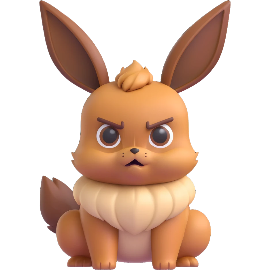 Eevee with a grumpy face and fierce posture, Microsoft 3D emoji style, minimal details, expressive, no text emoji