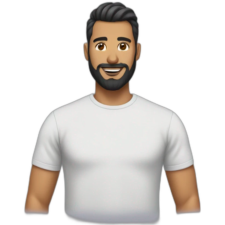 man with high bun and beard with t shirt emoji