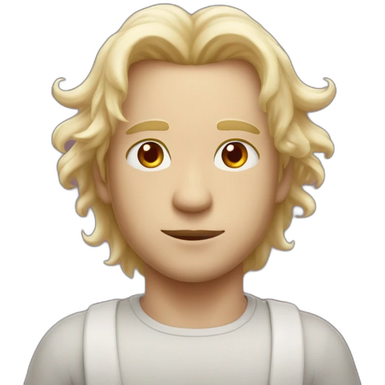 His hair and clothes are white, his eyes glow with red pupils, and white clouds float around him emoji