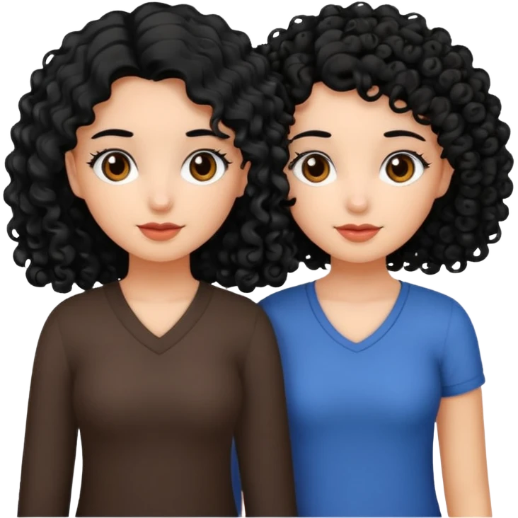 2 girl best friends. One who is black with black hair and dark brown eyes. one who is white with curly dark brown hair and dark brown eyes. emoji
