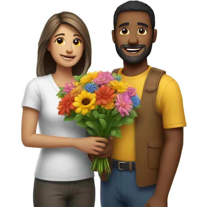 Man giving woman flowers  emoji